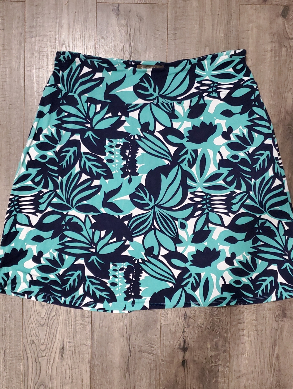 Tommy Bahama Teal, Navy & White Tropical A-Line Skirt